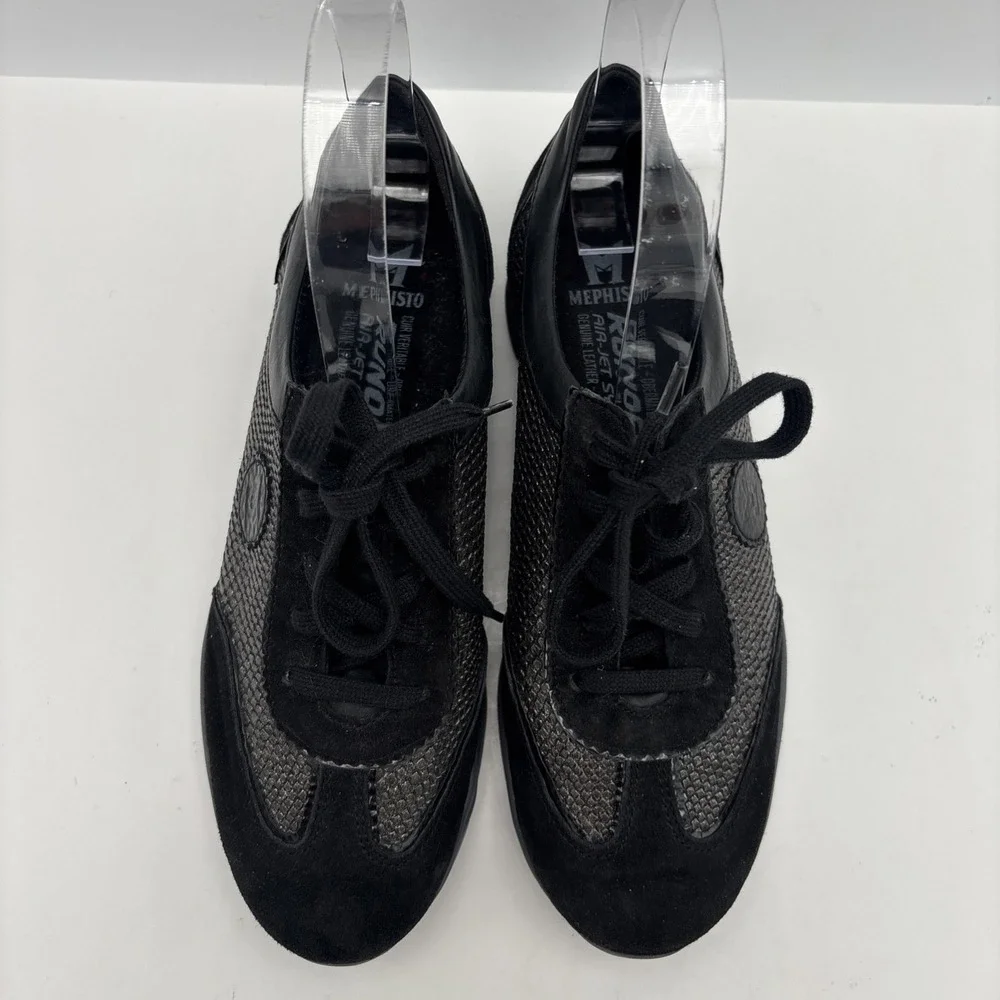 Mephisto Yael Runoff Air Jet System Walking Shoe Sneaker Black Leather Suede 7.5
